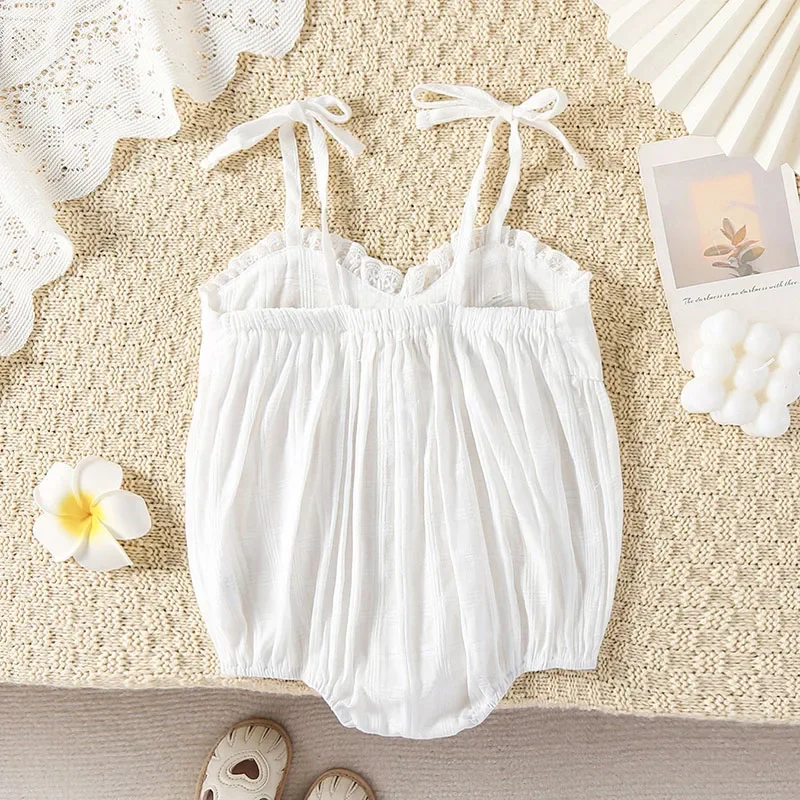 2025 New Summer Infant Baby Girls Bodysuits Sleeveless Cotton Embroidery Toddler Baby Girls Jumpsuit 0-24M Children Clothes