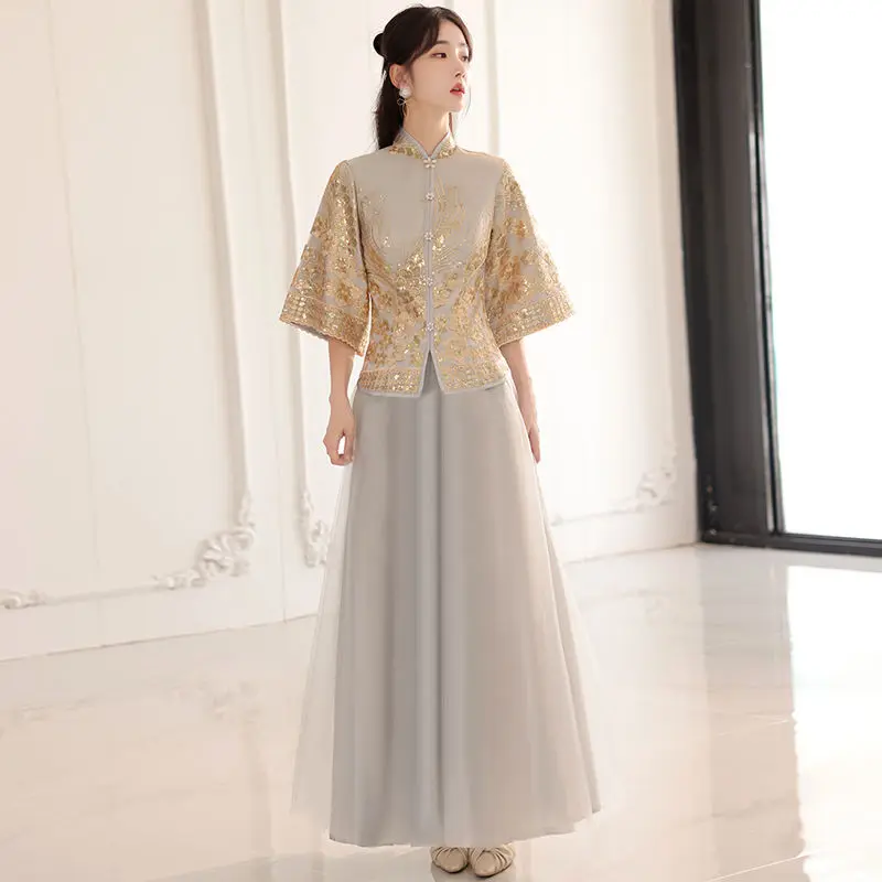 New Chinese Women's Bridesmaid Dress Gold Dress Chinese Traditional Dress Chinese Women's Bridesmaid Dress Hanfu