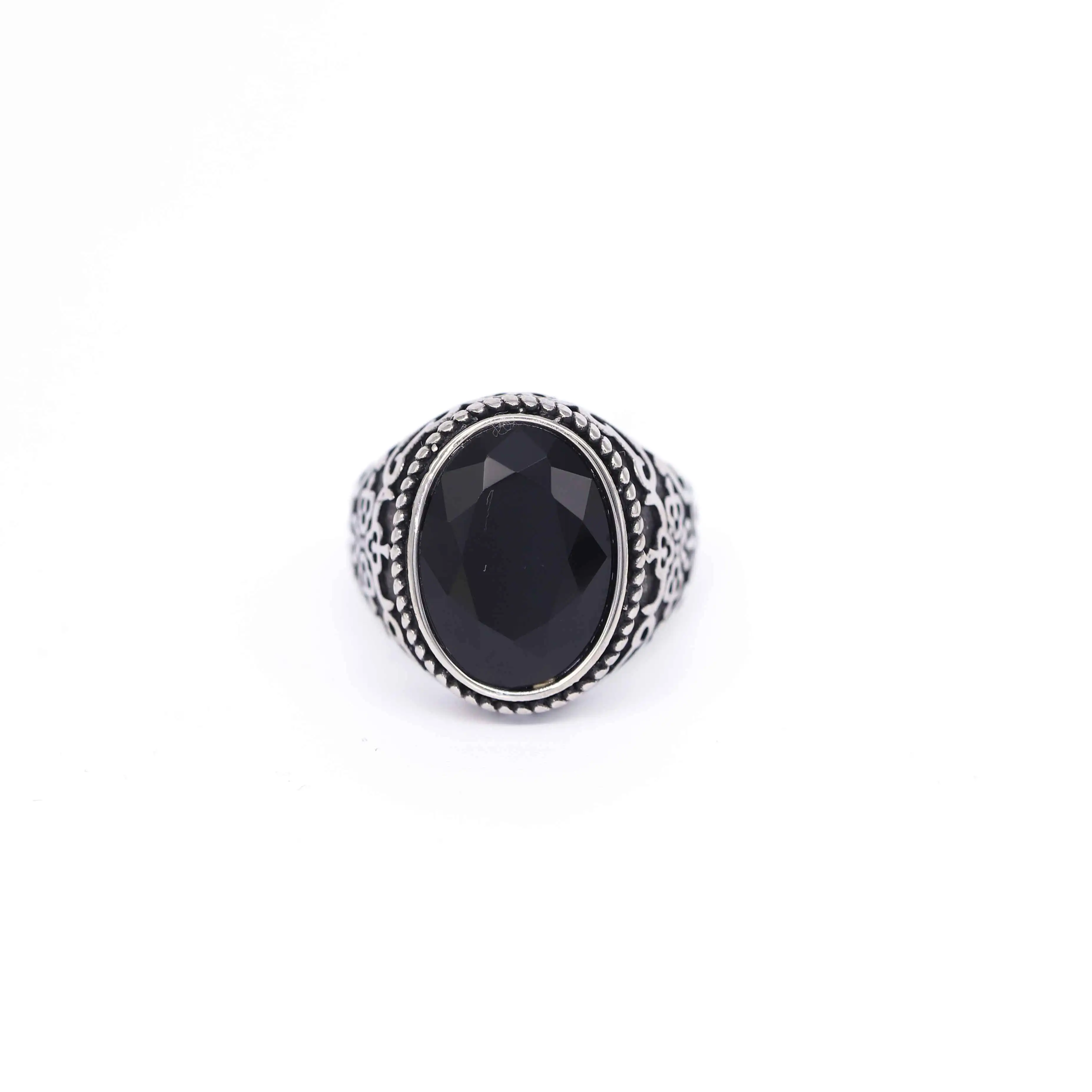 Guangzhou own factory stainless steel black onyx ring Turkish Islamic Persian bohemian style ring jewelry