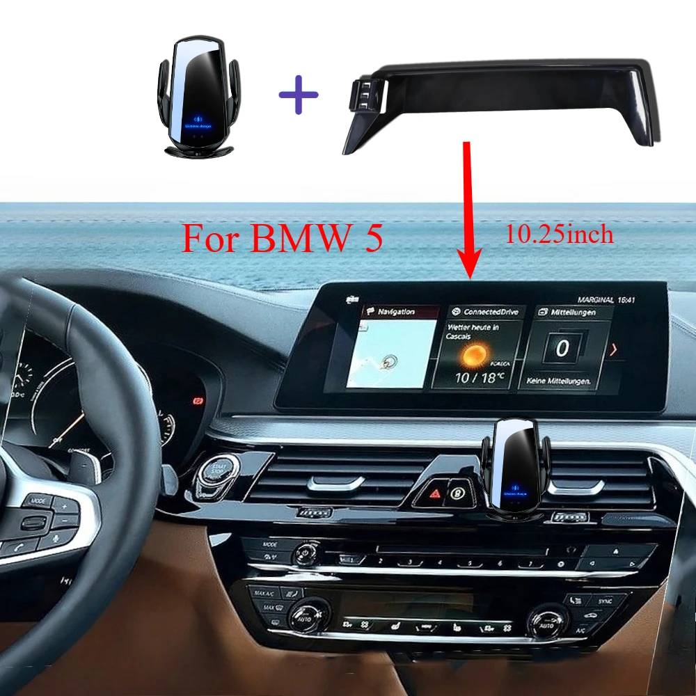 

For BMW 5 Series Car Phone Holder G30 2017 2018 2019 2020 Screen Panel Fixed Base Bracket 15W Wireless Charging