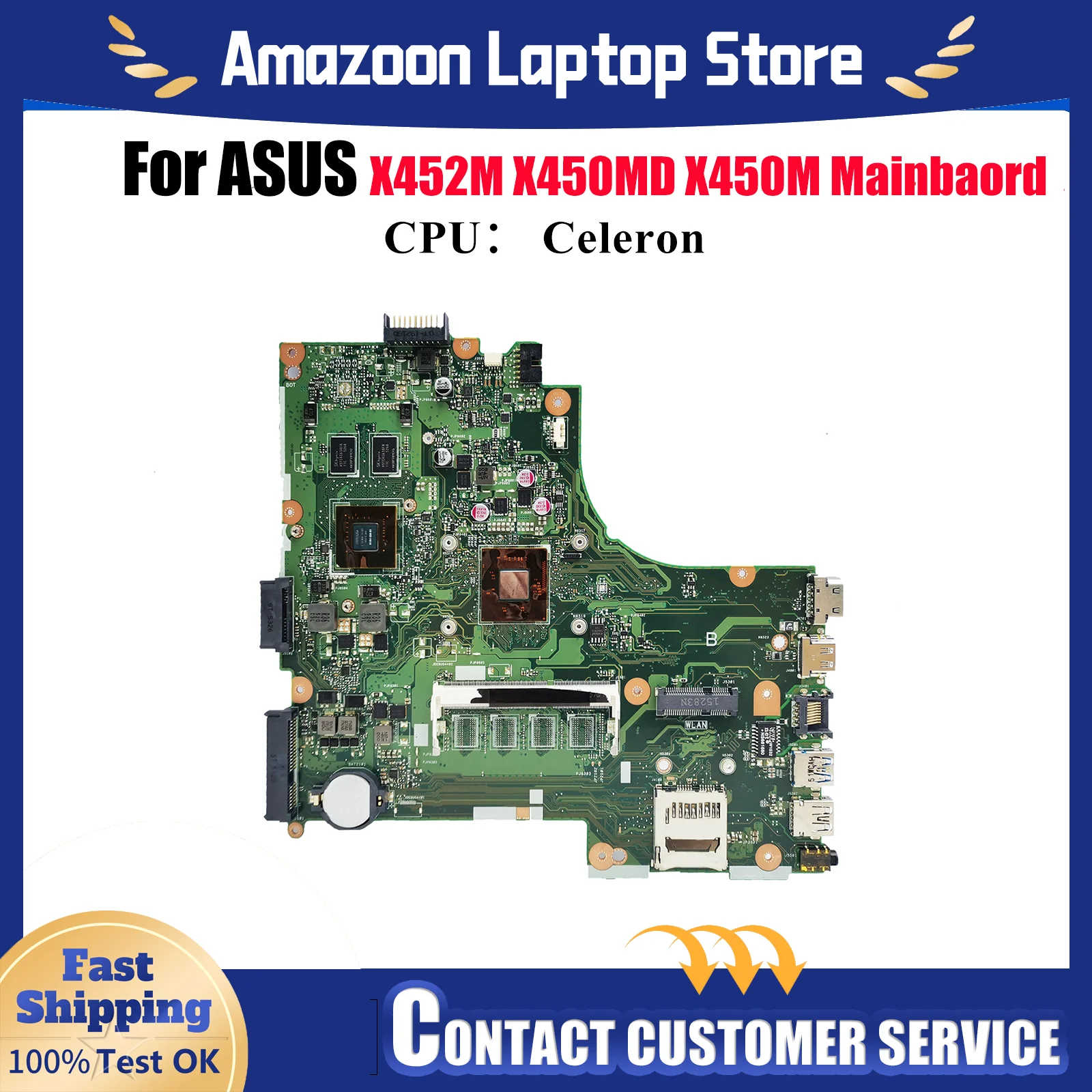 

Материнская плата для ноутбука X450MD для ASUS VivoBook X450MJ X452M X450M X450MD, материнская плата для ноутбука с процессором Celeron, ОК, быстрая доставка