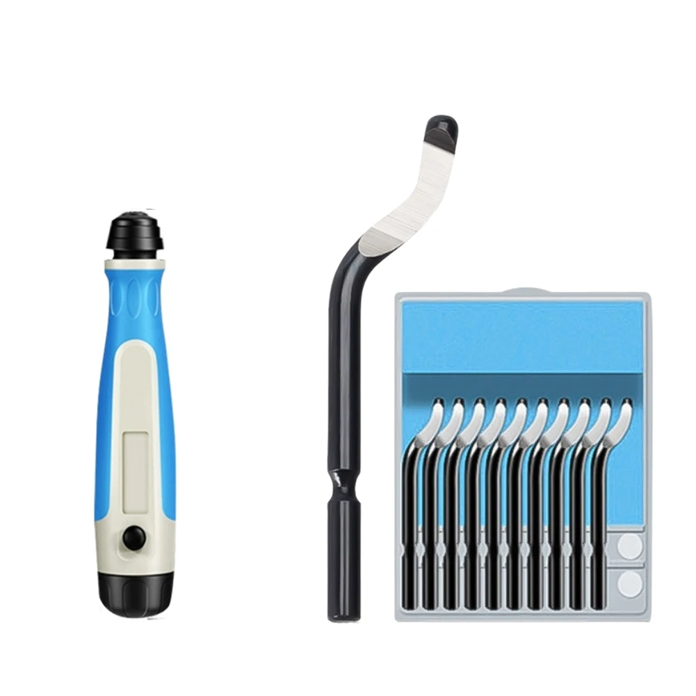 Efficiente kit di strumenti per sbavatura con 10 lame e impugnatura robusta per la rimozione delle sbavature su metallo, rame, plastica e resina
