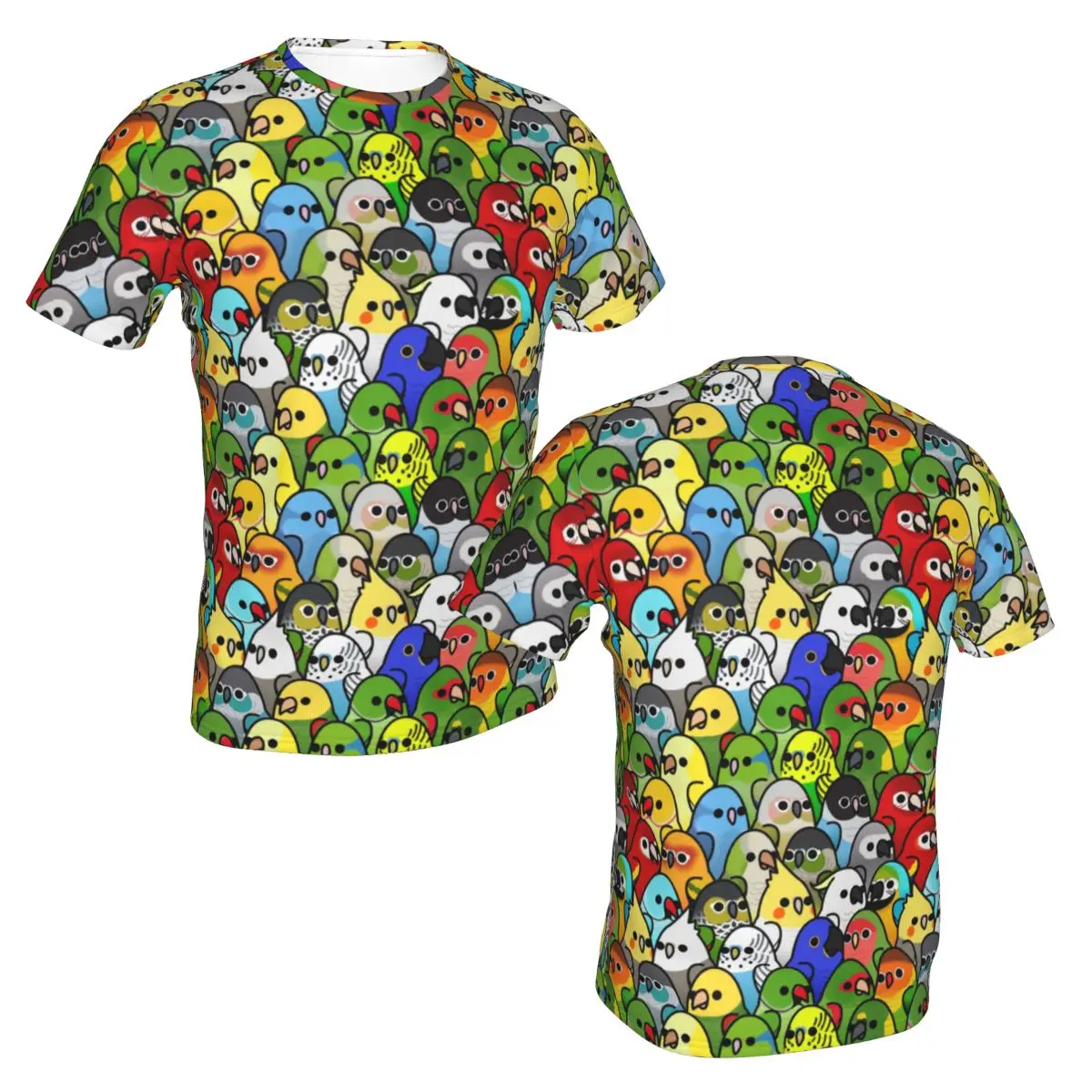 Camisetas de manga corta para hombre, ropa informal con estampado integral de pájaros y loros, mercancía