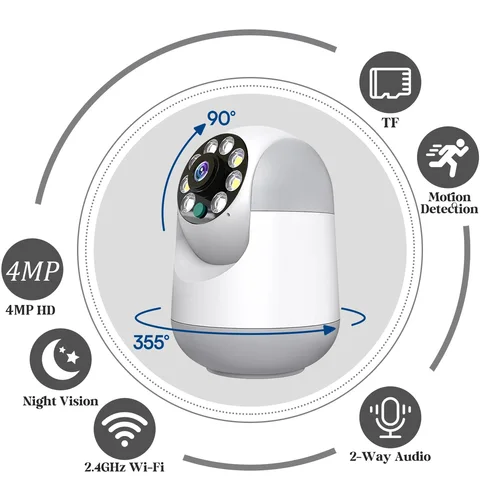Imagen 2 del producto Cámara de seguridad WiFi 2K HD cámara de vigilancia inalámbrica de protección para el hogar Monitor de bebé para mascotas 360 °   Cámara IP nocturna de seguimiento automático