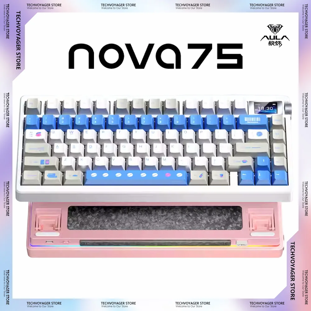 

AULA NOVA75 Mechanical Keyboards Hot Swap Screen Metal Knob Wireless Tri-Mode Gaming Keyboard PC E-Sports Accessories Gifts