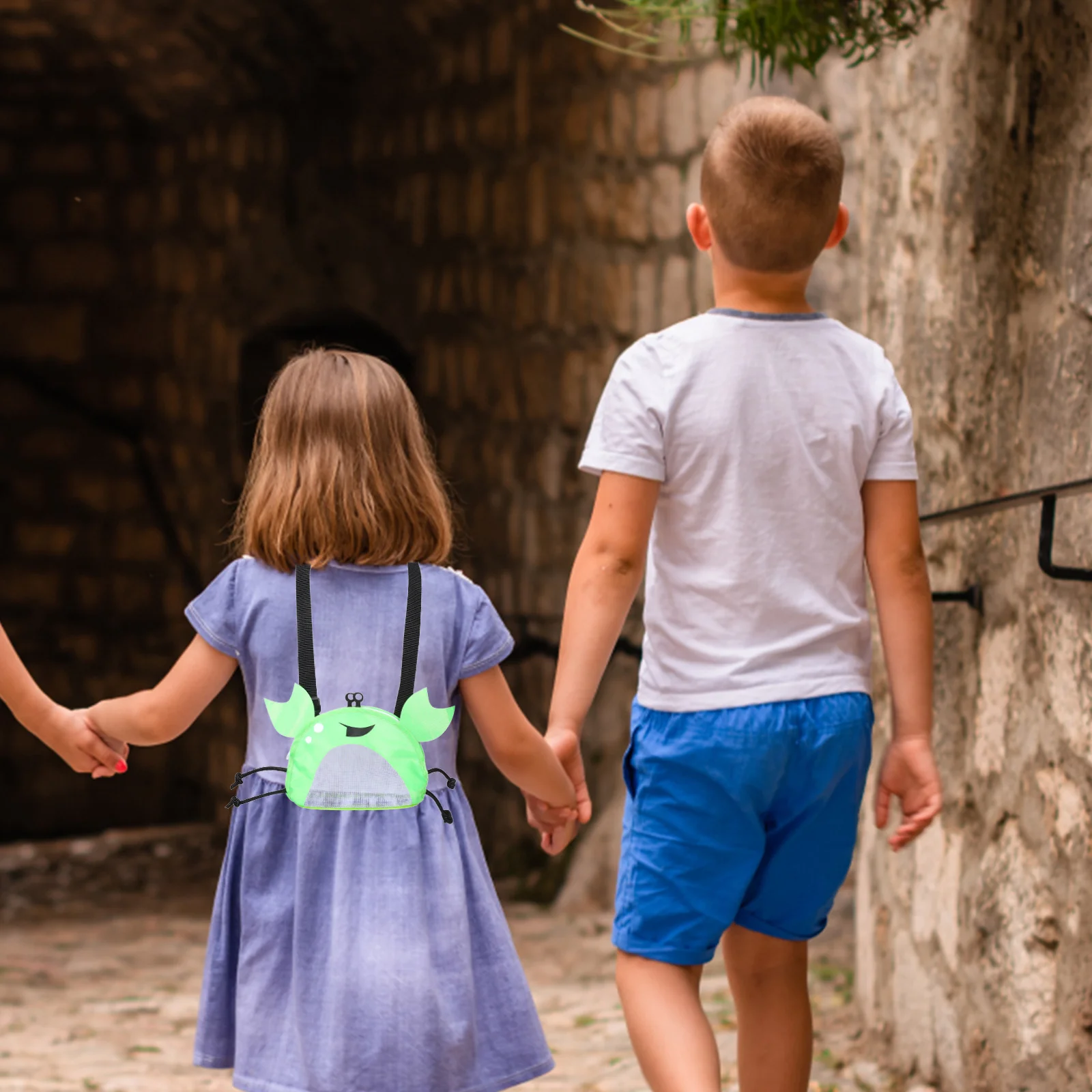 حقيبة شاطئ شبكية للأطفال بتصميم سرطان البحر، حقيبة تخزين ذات سعة كبيرة، منظم محمول لجمع الصدفة للفتيات