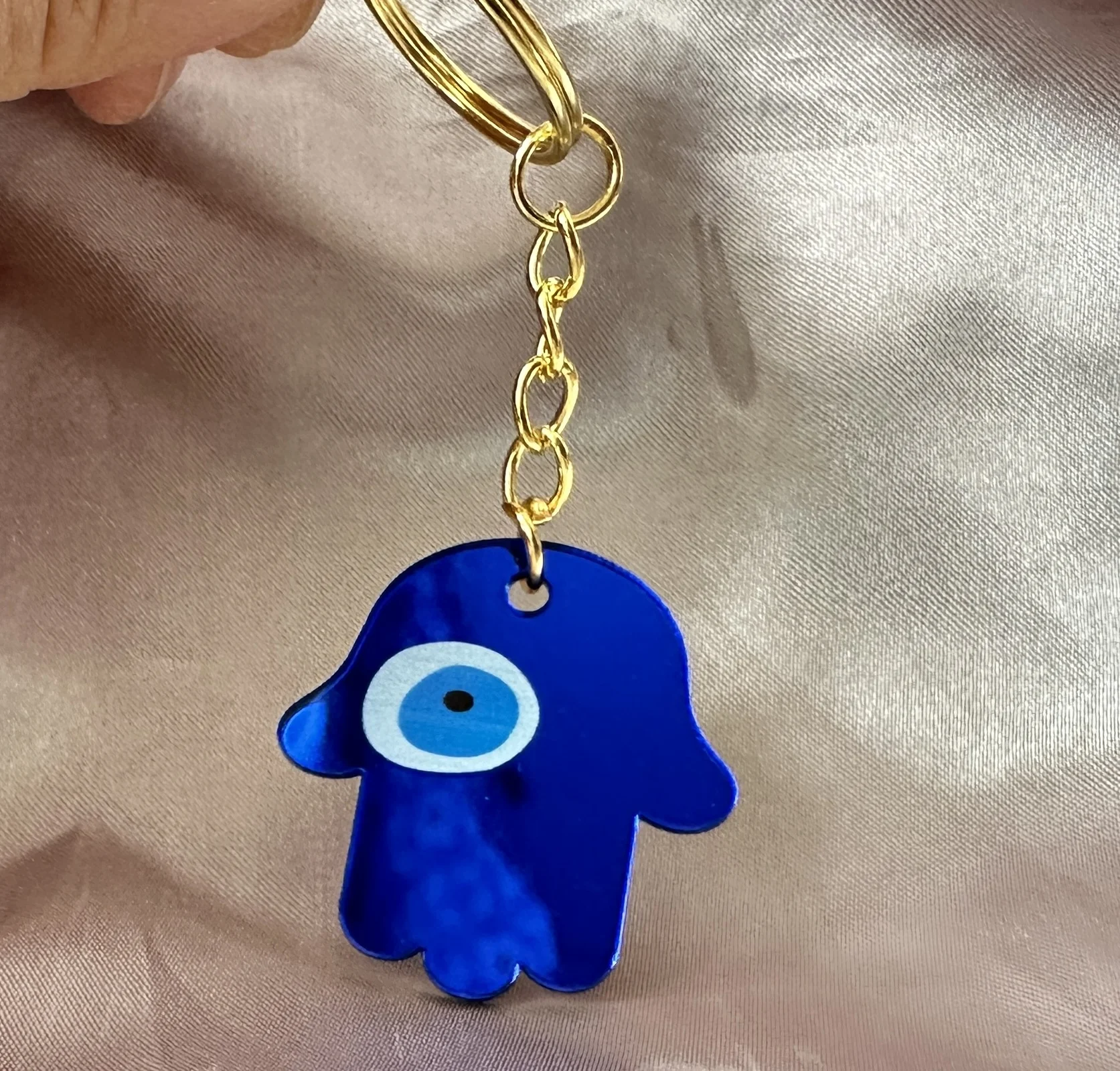 10pcs Blue Evil Eye Acrylic Key Chain Holder Death Eye Hamsa Palm Fatima Hand Cards,Invitation Cards Car Phone Decoration,10pcs