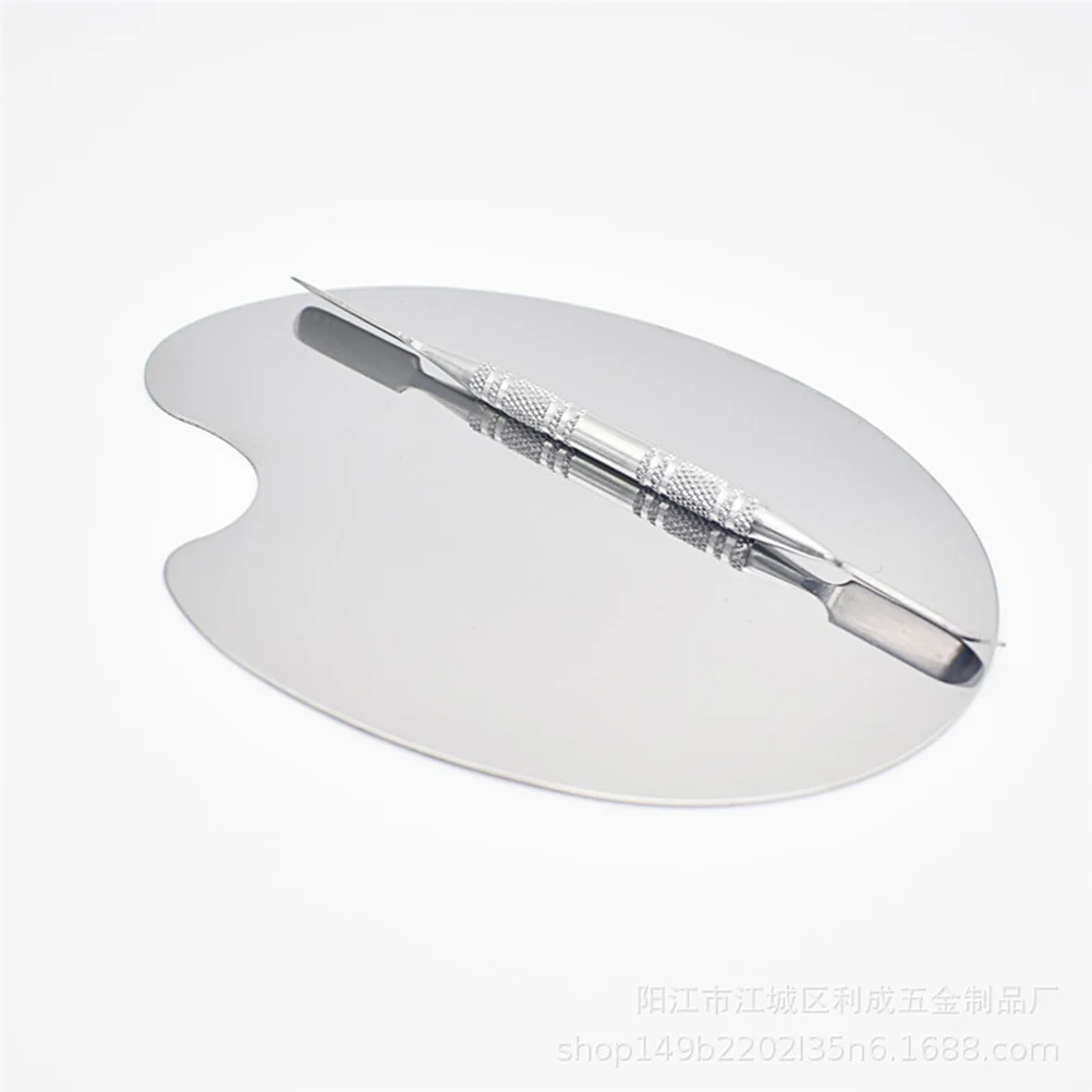 1セット ステンレス製 ネイルアート メイクアップパレット アーチ型 DIYツール ファンデーション 口紅 顔料 メイクアップキット ネイルアートパレット