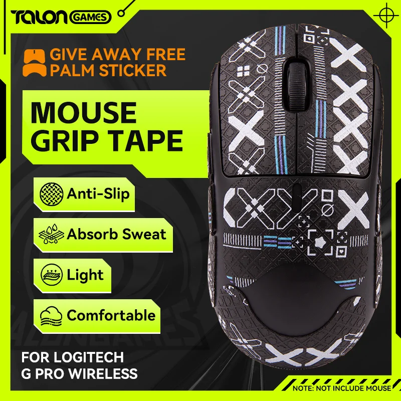 Talongames Mouse Grip Tape Diy Handgemaakte Sticker Antislip Zuigen Zweet Voor Logitech Gpro Draadloze Palm Anti Zweet Zwarte Print