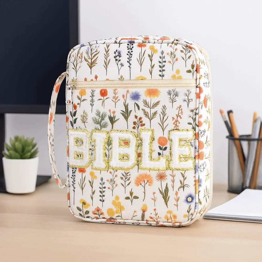 Portable Dustproof Book Storage Bag Flora Aesthetic Bible Cover Case Large-capacity Pouch Floral Study Bag Student