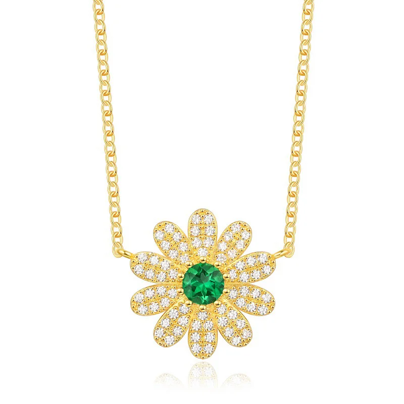 Trendy 925 Sterling Silver Chain Inlaid Zircon Cultivate Emeralds Flower Necklace for Women's Fine Jewelry Wedding Gift