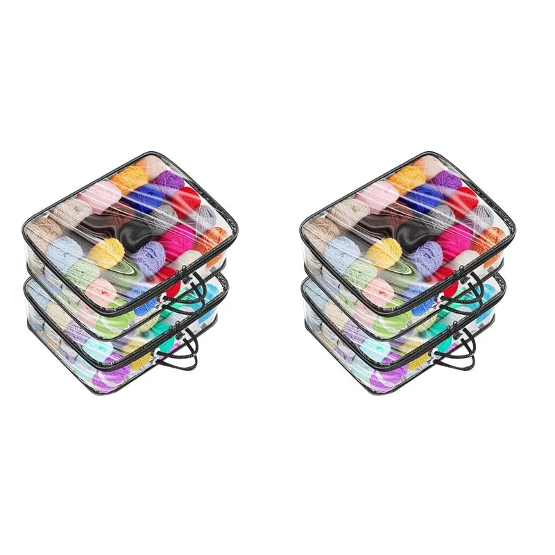 6 Pack Clear Yarn Storage Bags, Portable Tote Organizer Bag for Yarn Balls, Knitting Needles, Crochet Hooks