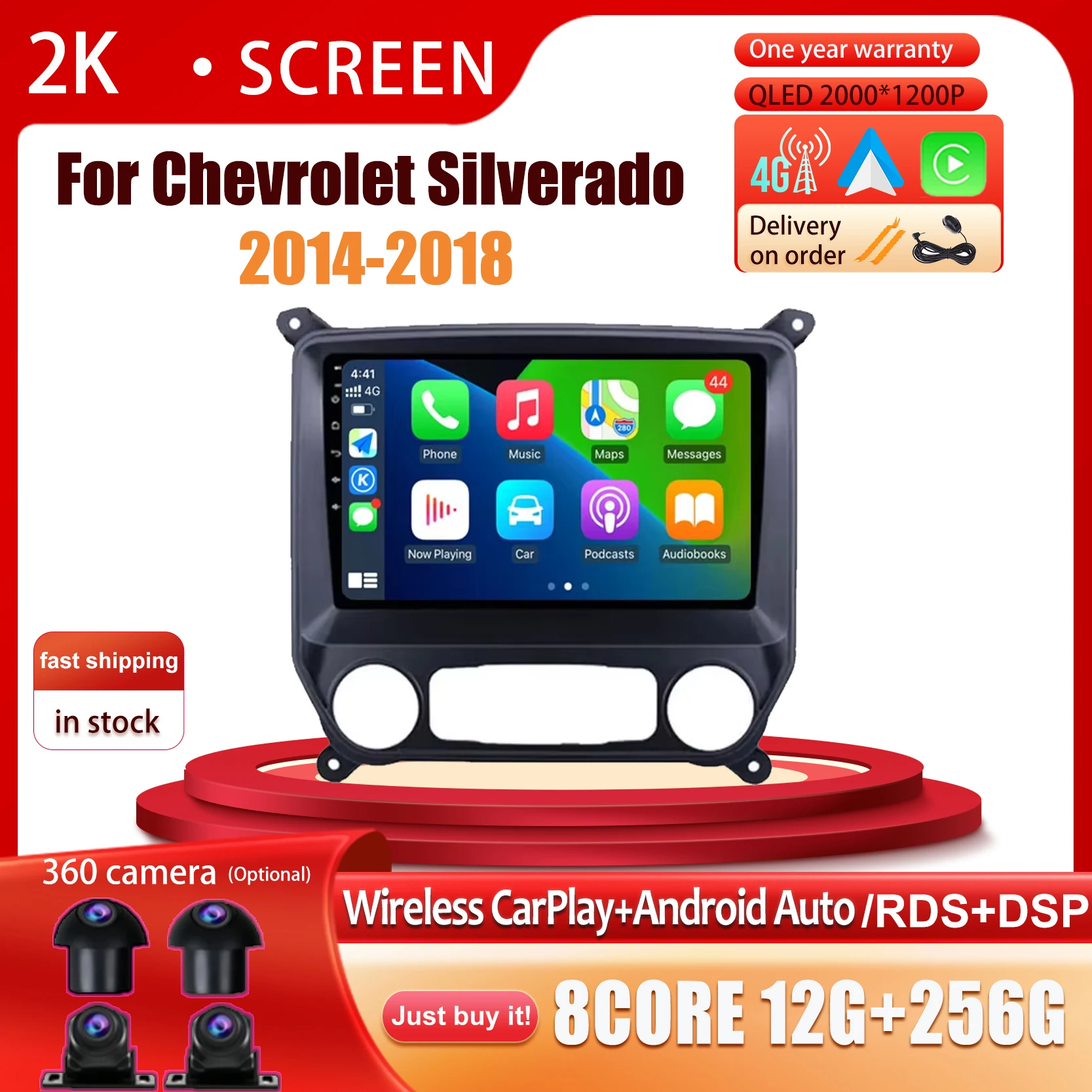

QLED Screen Android 14 For Chevrolet Silverado 2014-2018 4g FM SWC Car Radio Multimedia Stereo Player WiFi GPS Navigation