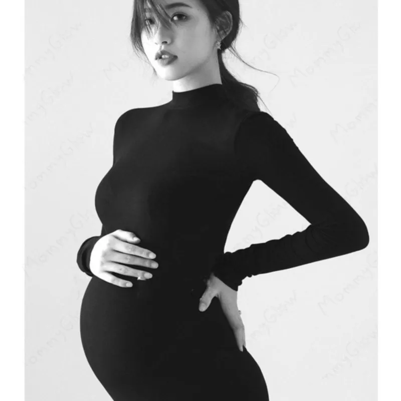 Black Maternity Dresses For Photo Shoot Sexy Full Sleeve Knitted Photography Props Pregnancy Dress For Pregnant Women Photoshoot