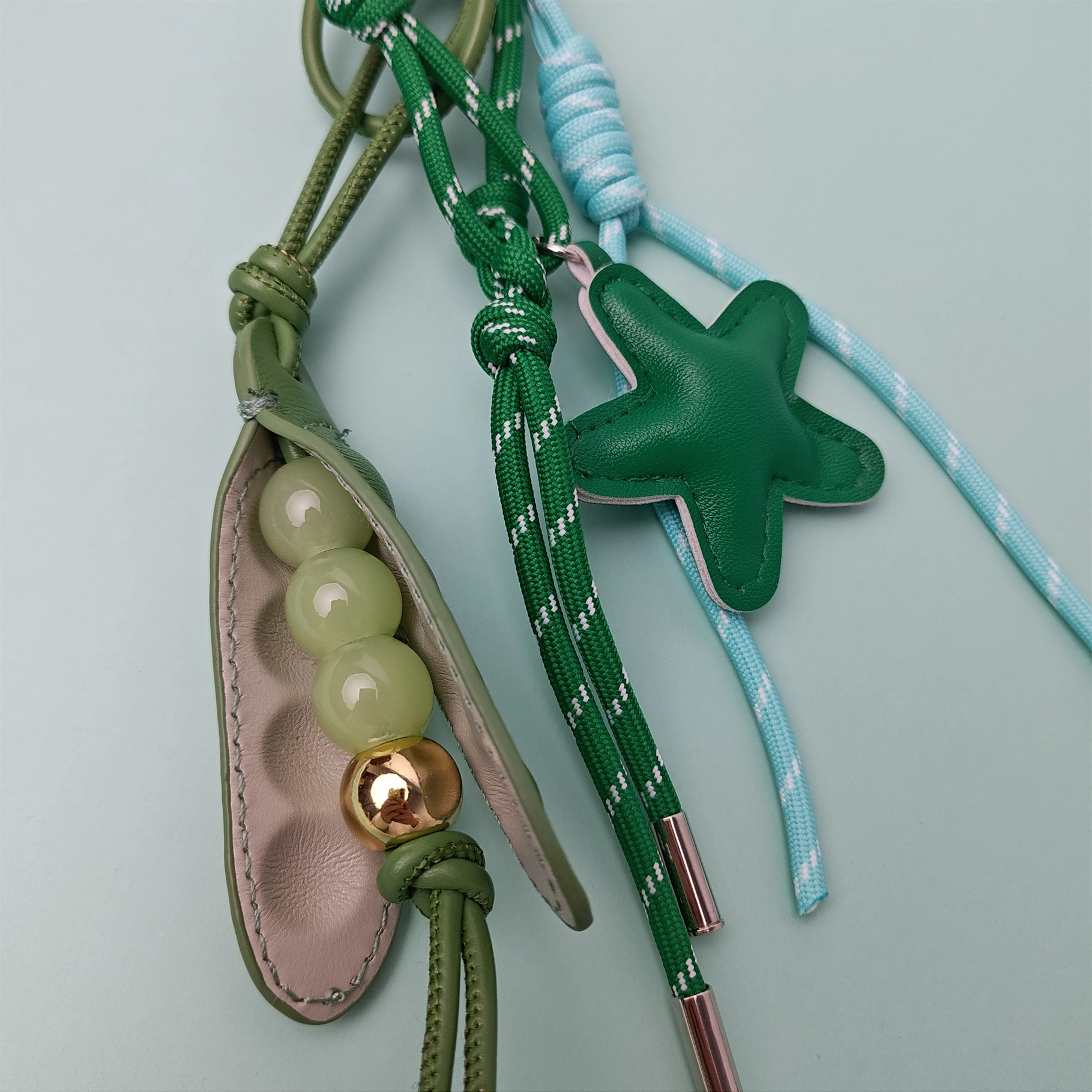 New 2025 Green Leather Pea Pod Bag Pendant Fashion Classics Handmade Ornament Braided Rope Key Accessories Gift
