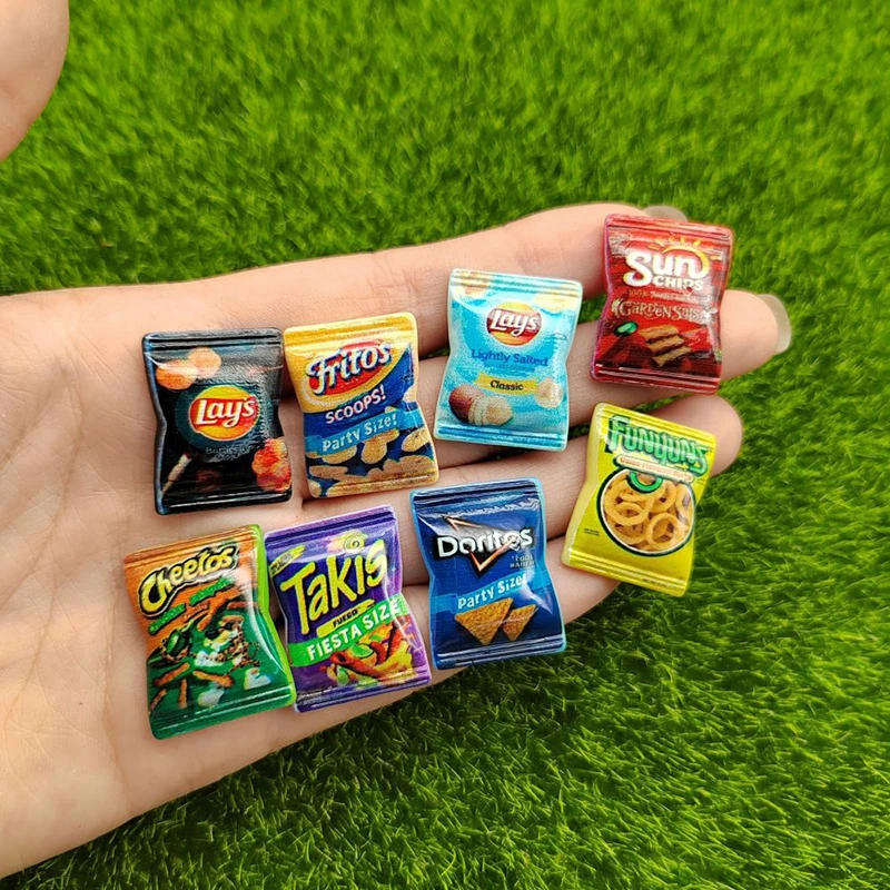 Dollhouse Pretend Play Brinquedos, Simulação Potato Chips, Mini Snack Food Decorações, Dolls House Acessórios, 10pcs