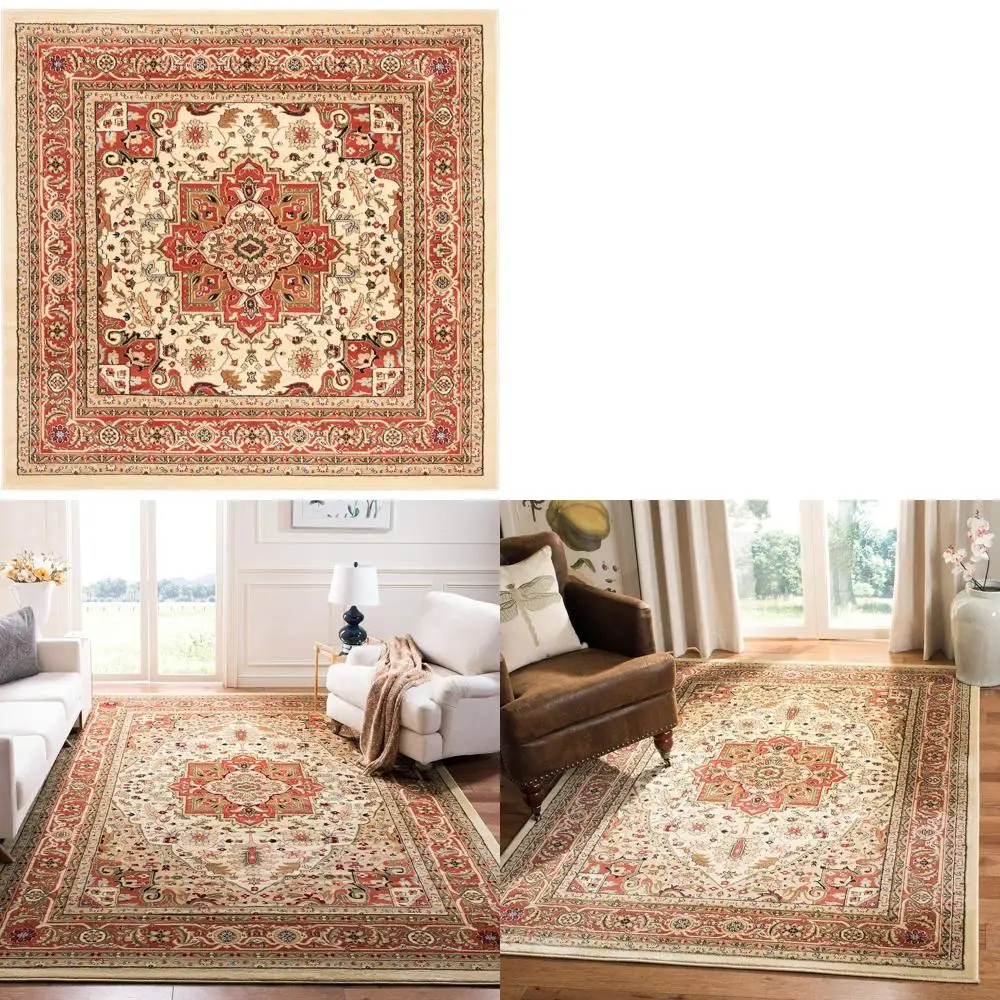 Ivory & Rust 8' Traditional Oriental Rug, Non-Shedding, Easy Care, Suitable for Living Room & Bedroom High Traffic (LNH330R)