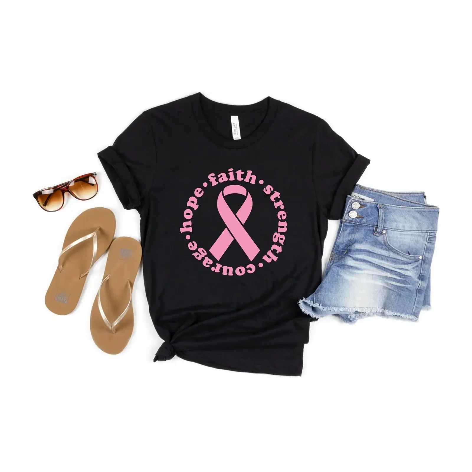 T-shirt Ruban Rose Foi Espoir Force Courage – Conscientisation du Cancer du Sein, Soutien aux Survivants – Style Vintage Délavé Légèrement Homme