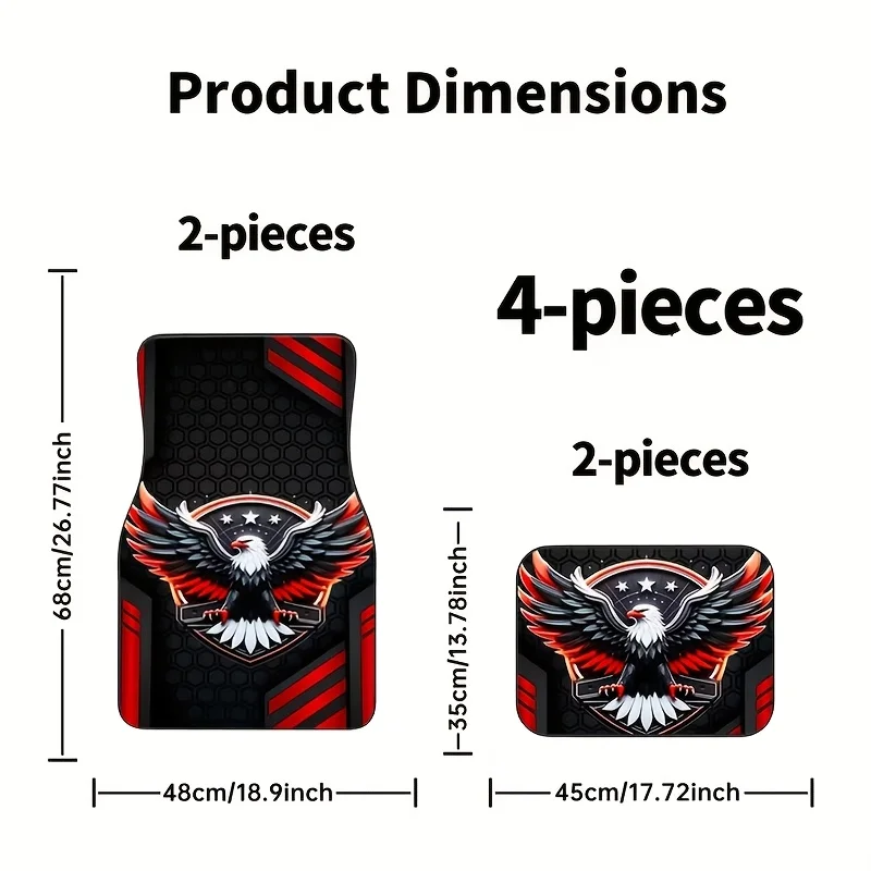 4pcs Fashion Non-Slip Car Floor Mats - Mighty Eagle Totem Print Design, Wear-Resistant, Easy To Clean, All-Season Universal Floo
