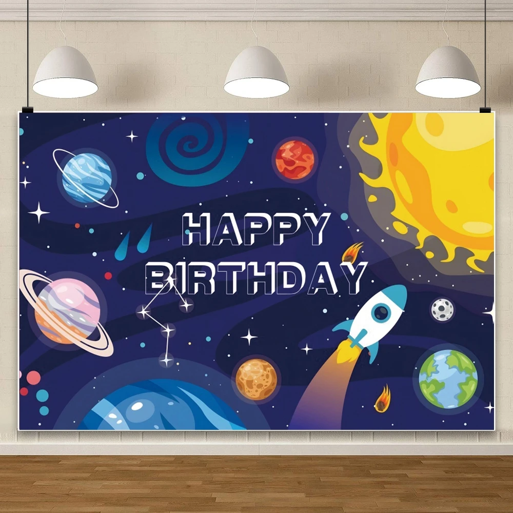 Solar System Space Backdrop Planet Rocket Galaxy For Boys Birthday Party Decorations Back to School Classroom Wall Decor Backgro