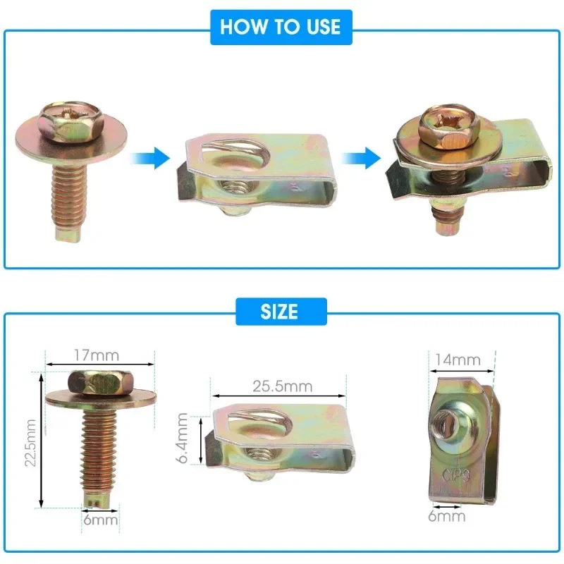 

Self-tapping Screw Fasteners Car Body Bolts U-nut Clip M6 Engine Cover Splash Shield Bumper Fender Liner Fastener Rivet Screw