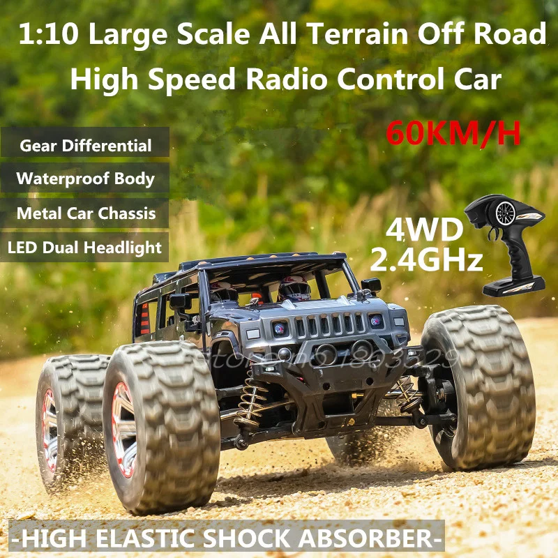 1:10 Waterproof Off Road Climbin Control Car Truck 60KM/H 4WD 45° Climb Alloy Transmission Metal Chassis High Speed Drift RC Car