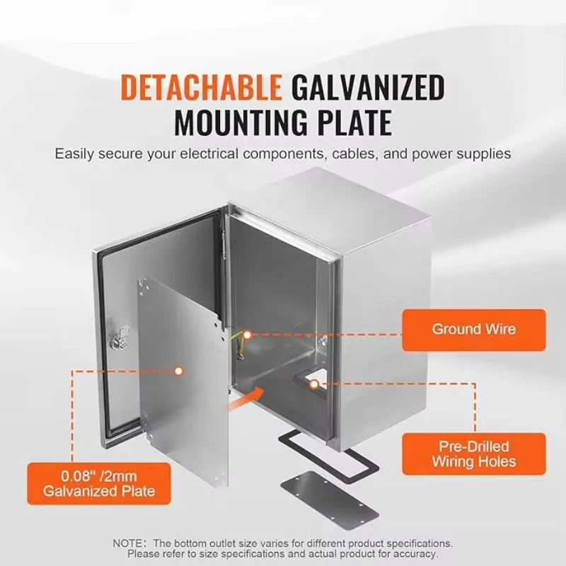 304SS Control Box Wall-Mounted Outdoor IP65 Powder Coated Electrical Enclosure with Mounting Plate Hinges Lock