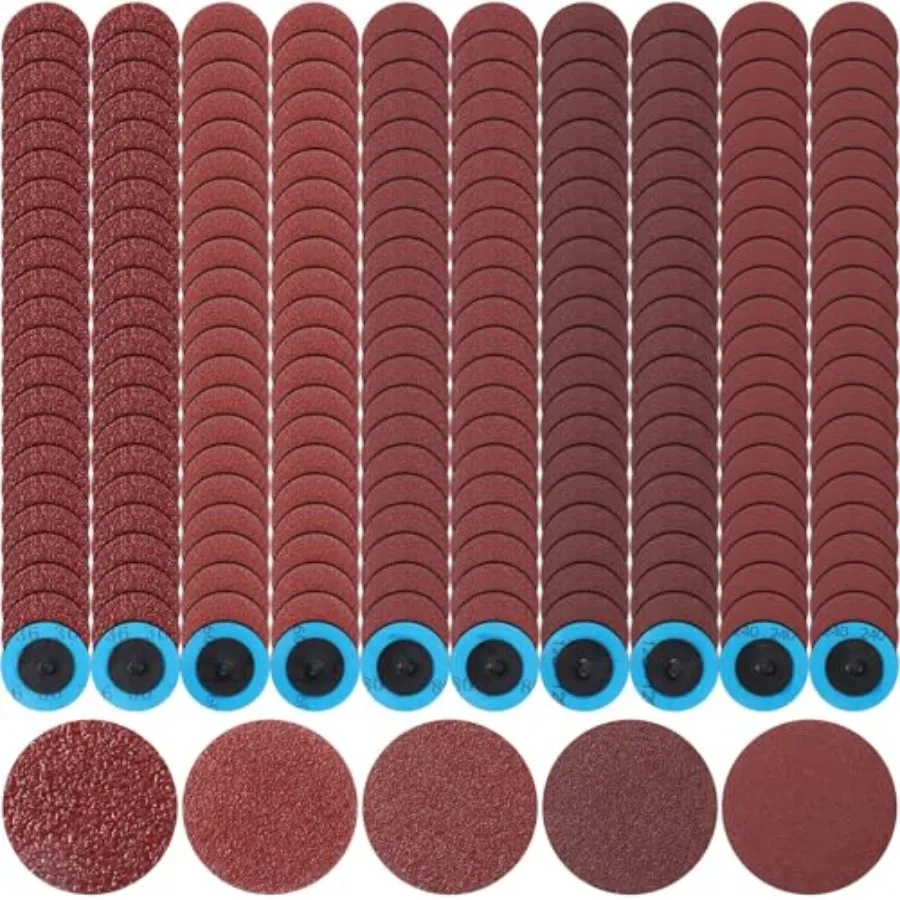 

250 Pcs Mix Roll Lock Discs Set 36 60 80 120 240 Grit 2 Inch Sanding Discs Die Grinder Accessories Aluminum Oxide Surface Condi