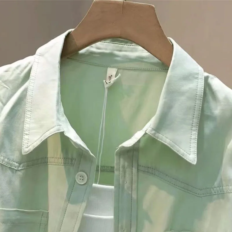 Frühling Sommer blau Abgeschnitten Blusen 2025, Neue Lange Hülse Dünne Casual Mäntel Weiblichen Koreanischen Mode Streetwear Blusas Tops