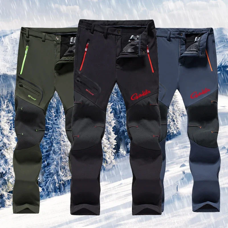 

Gamakatsu Fishing Men Pants Outdoor Waterproof Softshell Inner Fleece Hiking Hunting Pants Winter Snow Ski Pants Skiing Trousers
