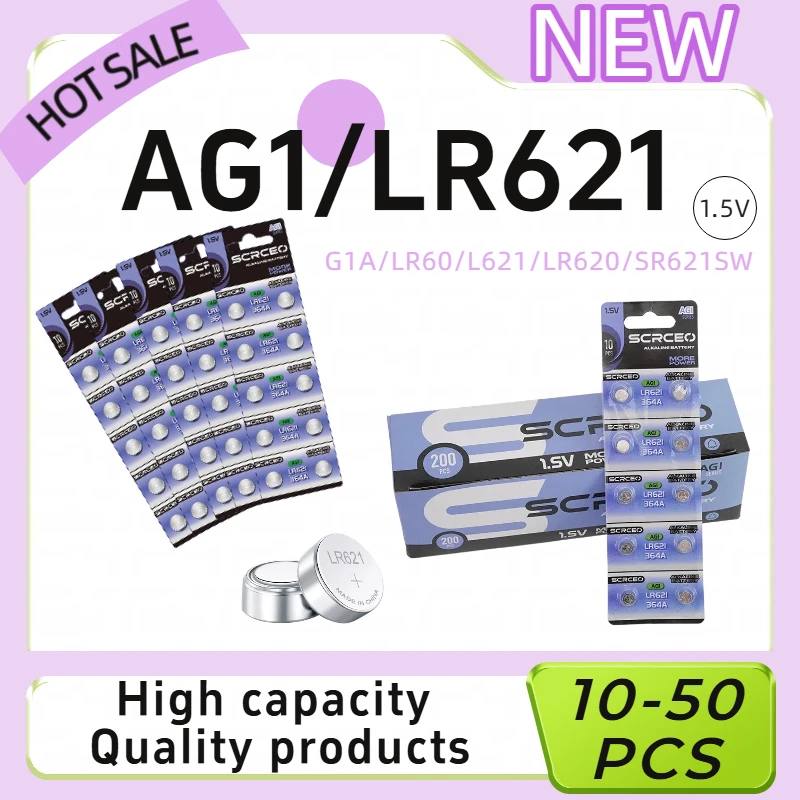 

LR621 AG1 1.5V Lithium Manganese Dioxide Button Battery 10-50PCS SR621SW 364A For Watches Calculators Small Electronics