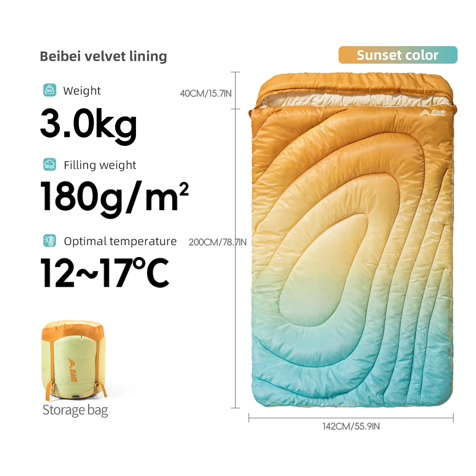 BISINNA 2-persoons kampeer slaapzak, draagbaar, verdeelbaar in 2 enkele slaapzakken, 3-seizoenen polyester slaapzak voor buitenwandelen en reizen