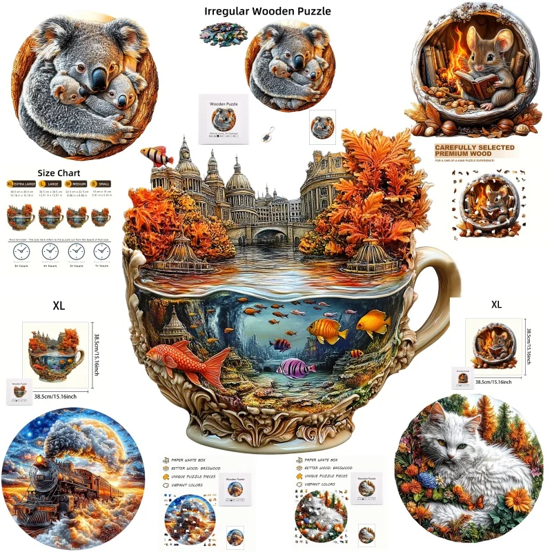 Wooden Animal Adult Puzzle With Unique Irregular Shape Cute Animal House Building Holiday Creative Gift