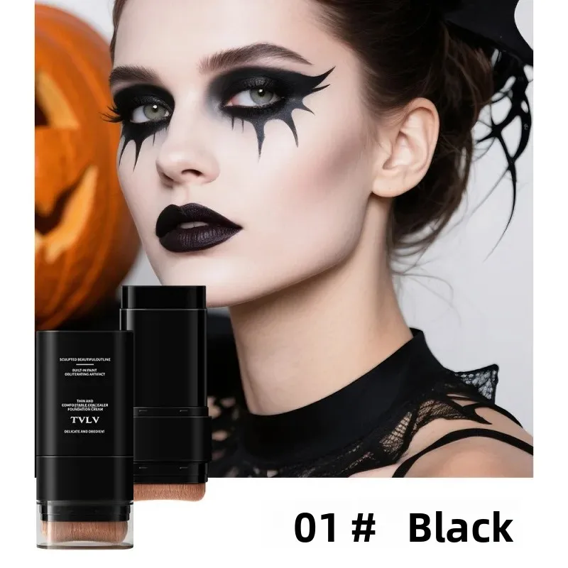 TVLV Bastão de base corretivo de duas cores Natal Halloween maquiagem preto e branco base de duas cabeças Bom corretivo
