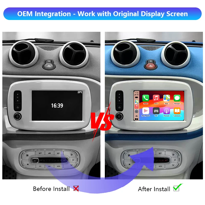 Fortwo Forfour Wireless Apple CarPlay Adapter Car Multimedia MMI Box Android Auto CarPlay Decoding Box For 2016 - 2019 Smart