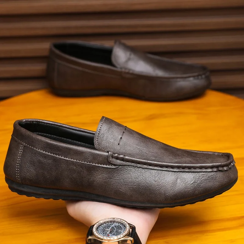 

Мужские дышащие демисезонные повседневные рабочие туфли из мягкой кожи, водонепроницаемые, нескользящие, износостойкие, с круглым носком, на низком каблуке