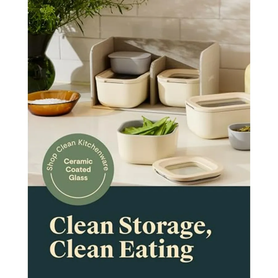 مجموعة صغيرة لتخزين الطعام مكونة من 9 قطع من حاويات تخزين زجاجية للأغذية غير سامة من السيراميك المطلي بتقنية إطلاق الهواء المدمجة #2