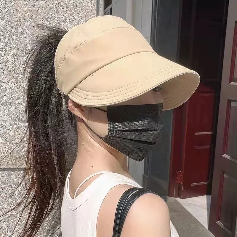 

Women's Quick-Dry Sun Visor Hat with Mask Hooks Lightweight & Breathable Outdoor Empty Top Cap for Summer UV Protection