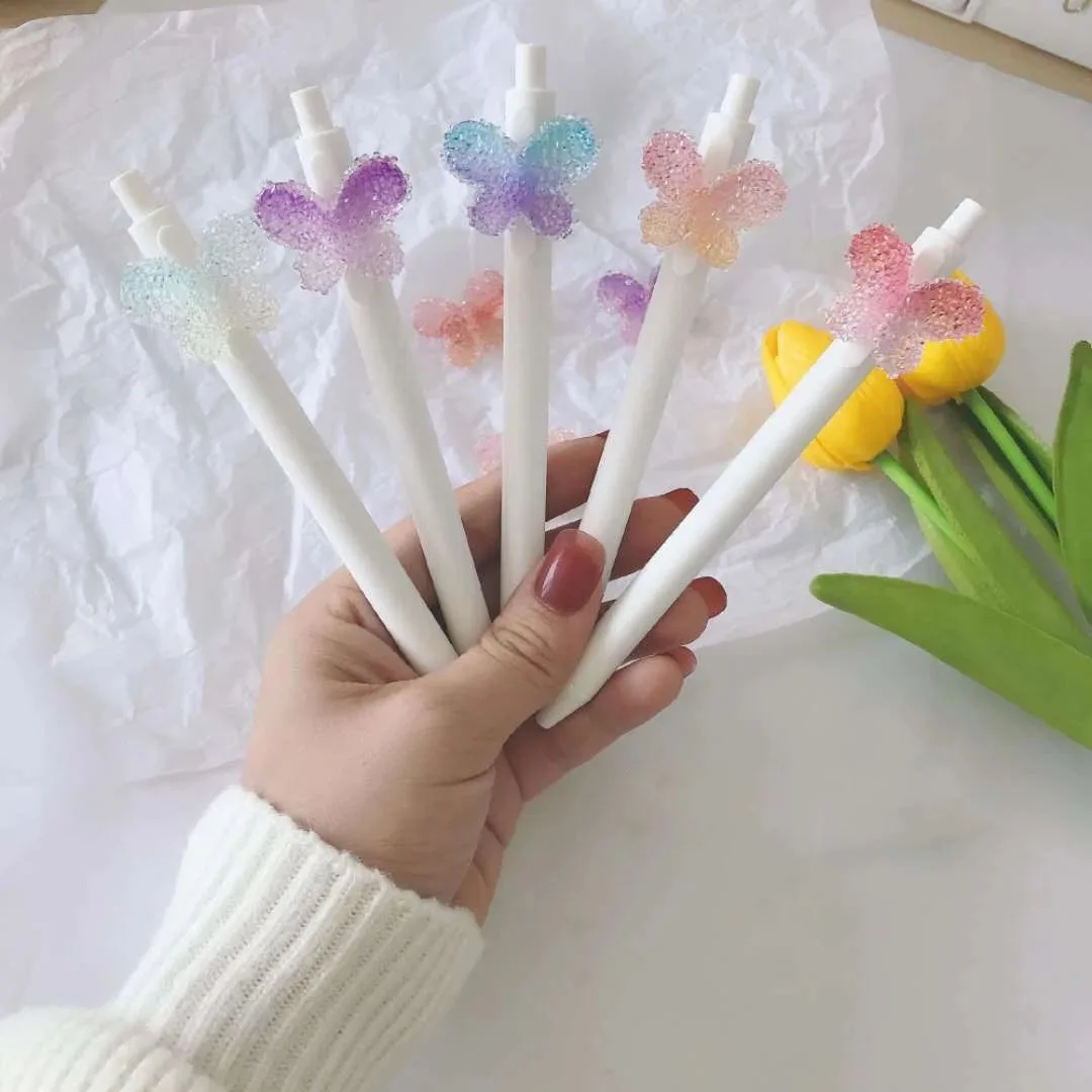 5pcs/lot Pen Cute Pens Cartoon butterfly glitter Pen 0.5mm Refill Test Student Gift Office School Stationary Supplies