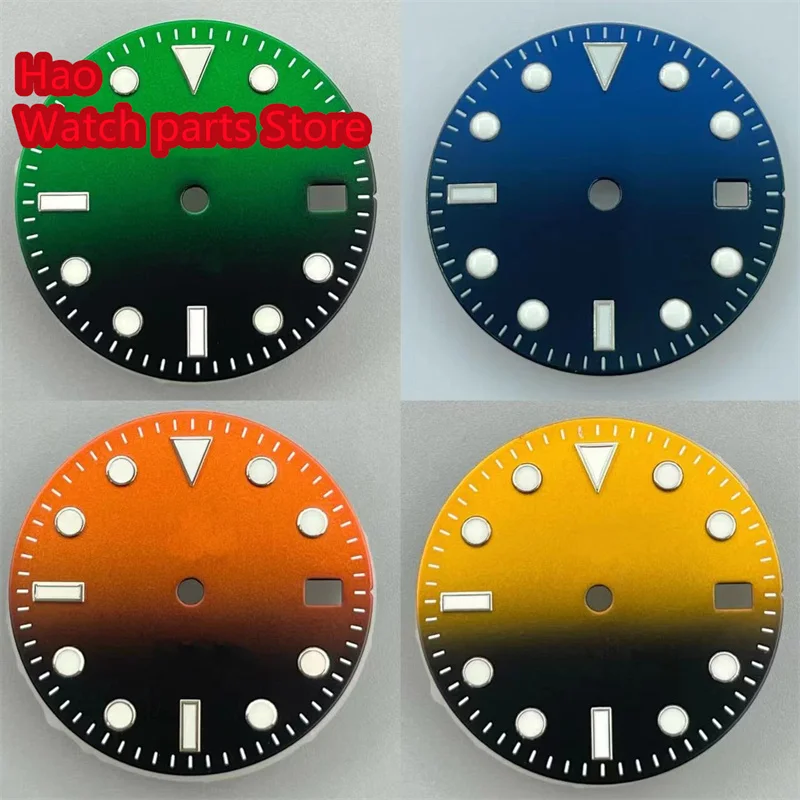 

BLIGER 29mm NH35 Watch Dial Two Tone Black Blue Green Orange Yellow Dial Green Luminous Fit NH35 Movement Watch Parts