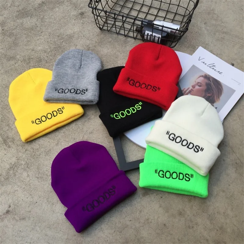 Unisex Winter Solid Color Knitted Beanie Hat, Simple Embroidery Warm Casual Skull Cap for Men Women