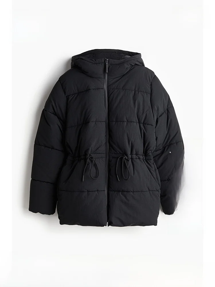 

Теплое хлопковое женское зимнее пальто H&M с капюшоном и воротником-стойкой на молнии из полиэфирного волокна 00% зимняя верхняя одежда