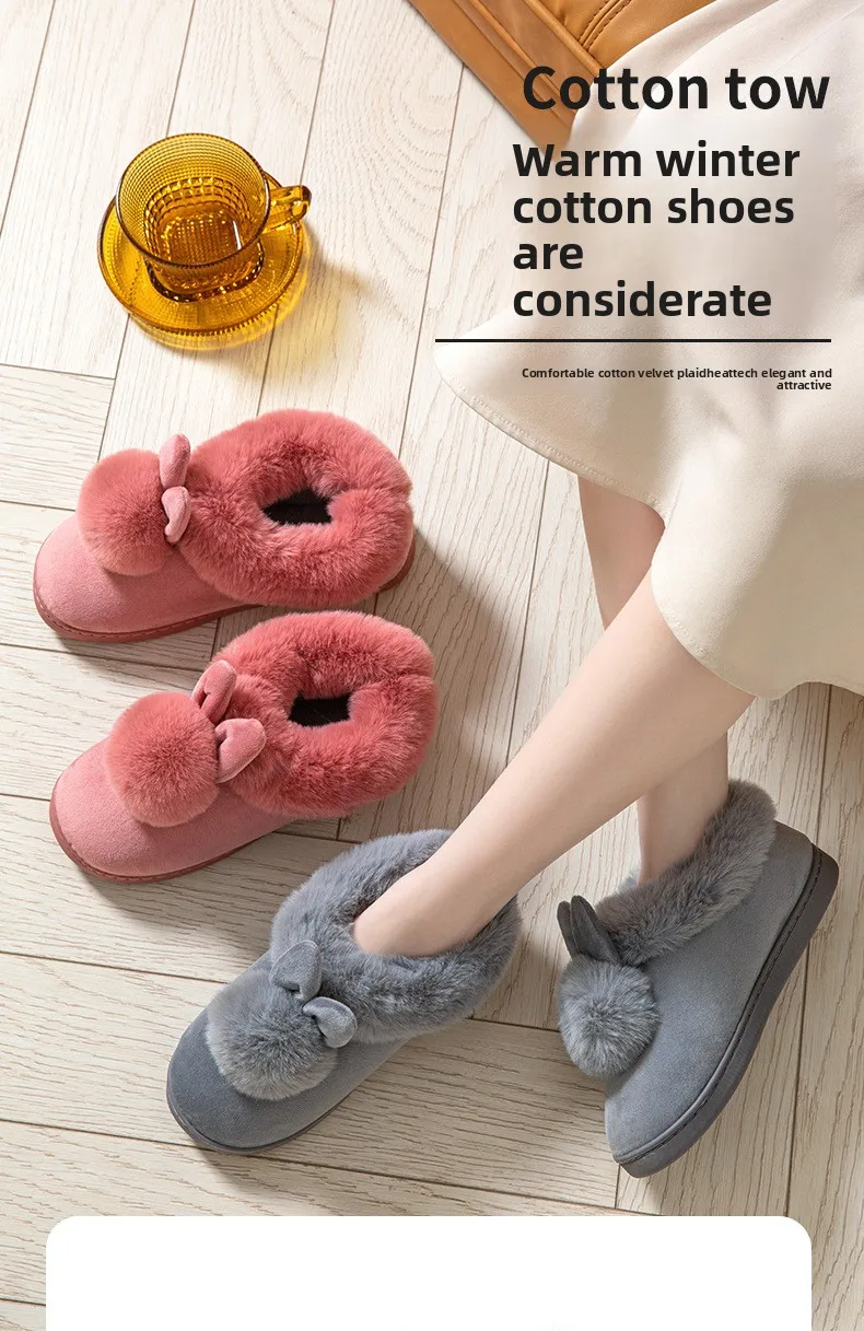 2026 Winter-Plüschpantoffeln für Damen & Herren - Dicksohlige Paar-Hausschuhe, Gemütliche Kunstkaninchenfell-Innenschuhe mit geschlossener Rückseite – Detail 7