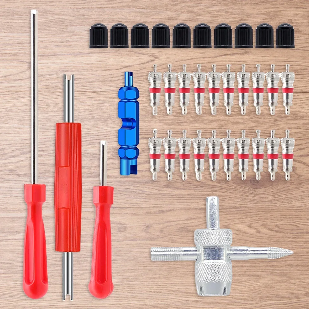 35/22/6Pcs Tire Valve Core Removal Installation Kit Bicycle Valve Core Tool Set Valve Core Adapter Valve Cap Bicycle Tire