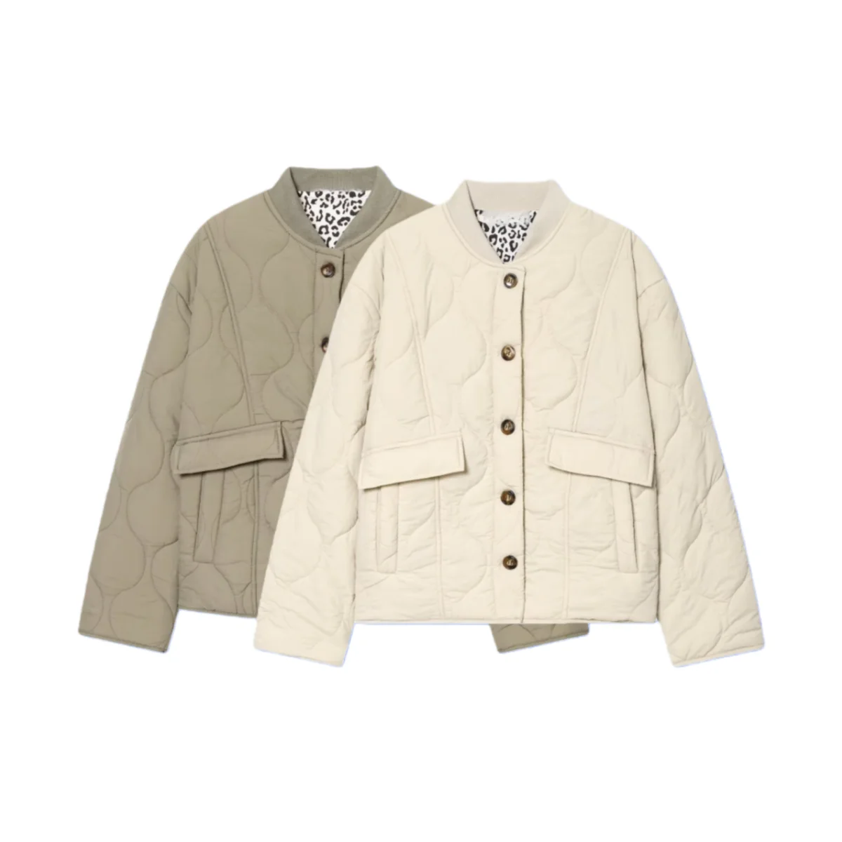 2025 شتاء جديد المرأة عارضة أزياء بسيطة الرجعية تنوعا الوقوف الياقة طويلة الأكمام سترة قطن قصيرة #1