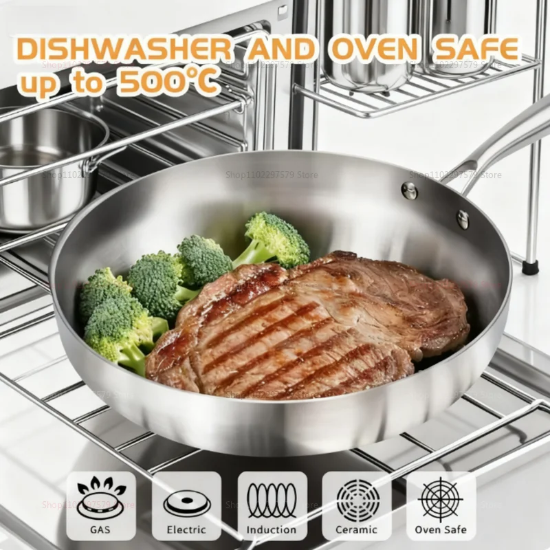 316 Stainless Steel Cooking Utensils Non Stick Wok Pan Fried Meat Pot Suitable for Gas Stove Induction Cooktop Kitchen Chef Tool