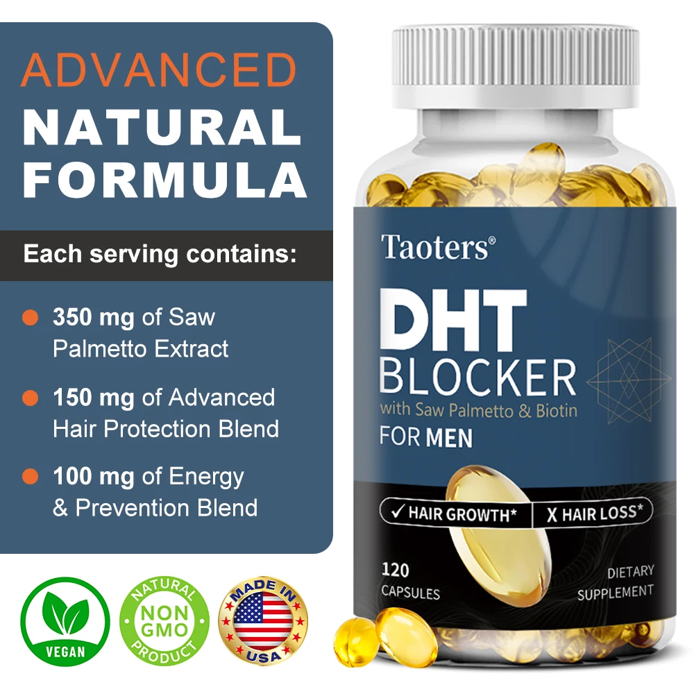 DHT Blocker Capsules with Saw Palmetto, Support Healthy Hair Growth, Skin & Nails Wellness for Men & Women, Increase Vitality