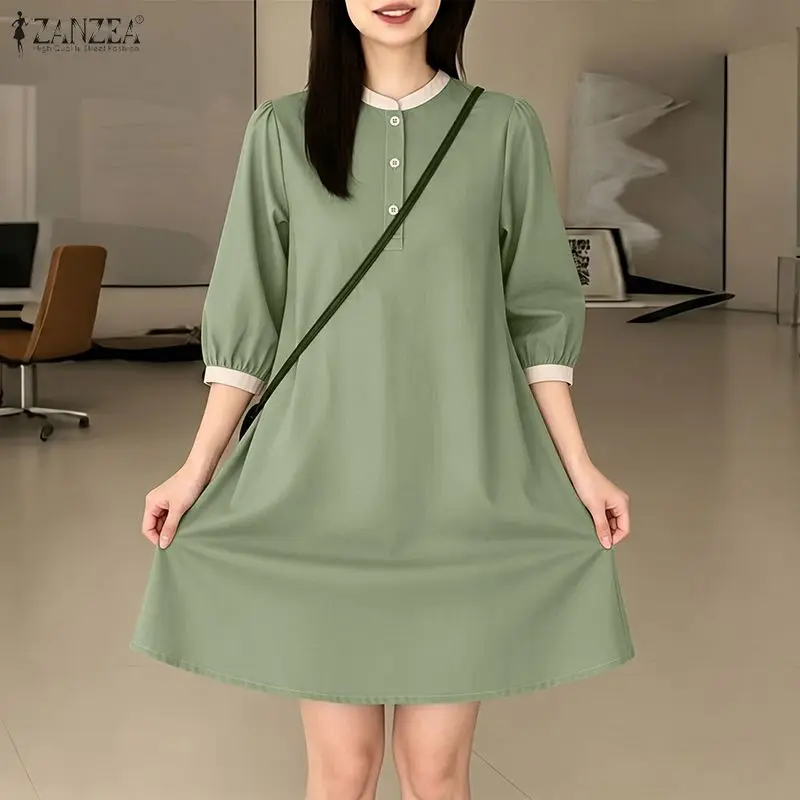 Damen Sommer-Sundress ZANZEA Stilvolles Minikleid Elegantes O-Ausschnitt Kurzarm Arbeitskleid Lässiges Patchwork-Urlaubskleid 2026