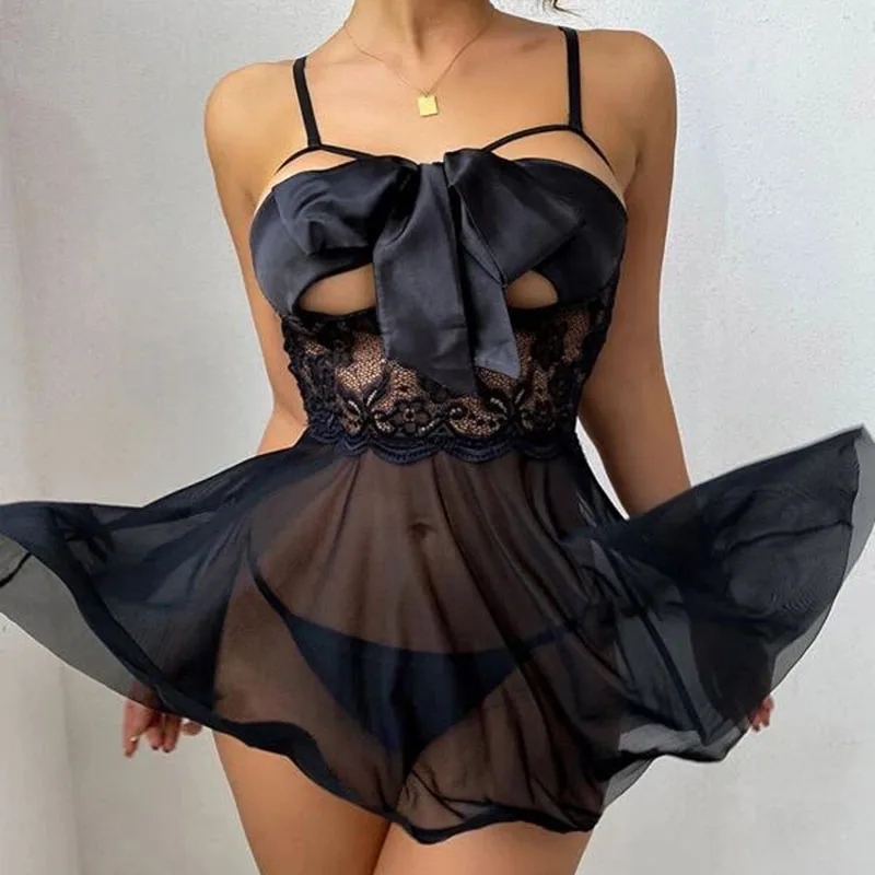 New In Sexy Lingerie For Woman Transparent Porno Teddy Costumes Babydoll Lace Dress Plus Size Underwear Crotchless Sleepwear