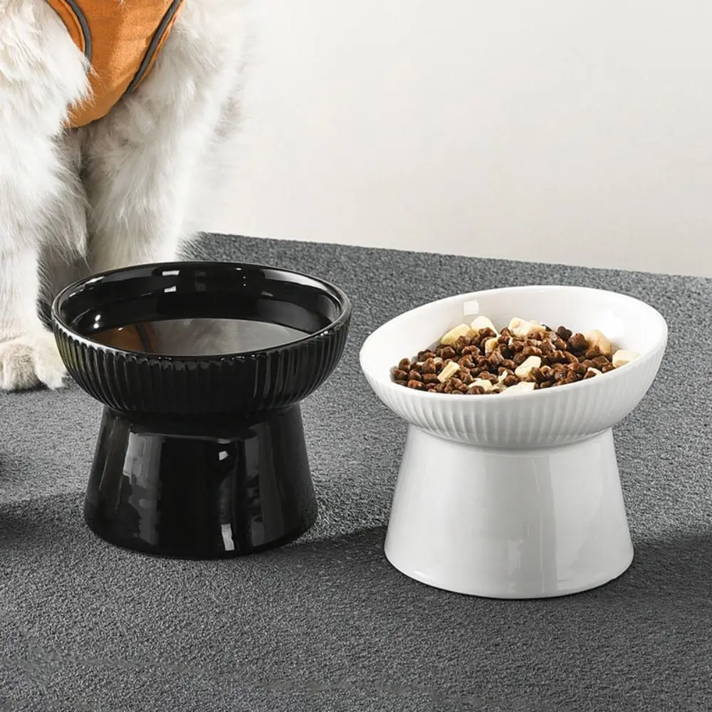 Ceramic Cat Bowl Slanted/Flat Mouth Creative Pet High Foot Bowl Multi-use Non-slip Dog Food Feeding Basin Water Container